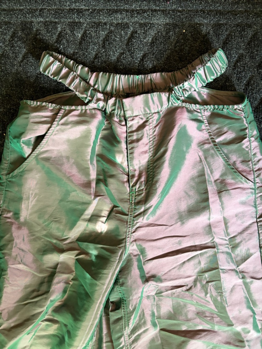 AFRM Iridescent Green-Pink lightweight Wide Leg Pants Size S Side/Back pockets - Picture 3 of 9